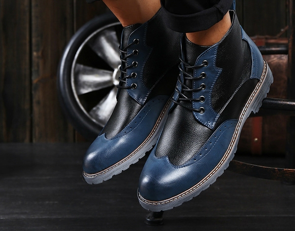 Κομψές χειμωνιάτικες ανδρικές μπότες  σε μπλε, καφέ και μαύρο χρώμα με κορδόνια