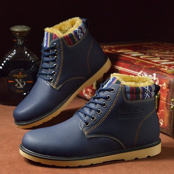 Ζεστές ανδρικές μπότες με ανθεκτική σόλα σε με μπλε, μαύρο και καφέ χρώμα