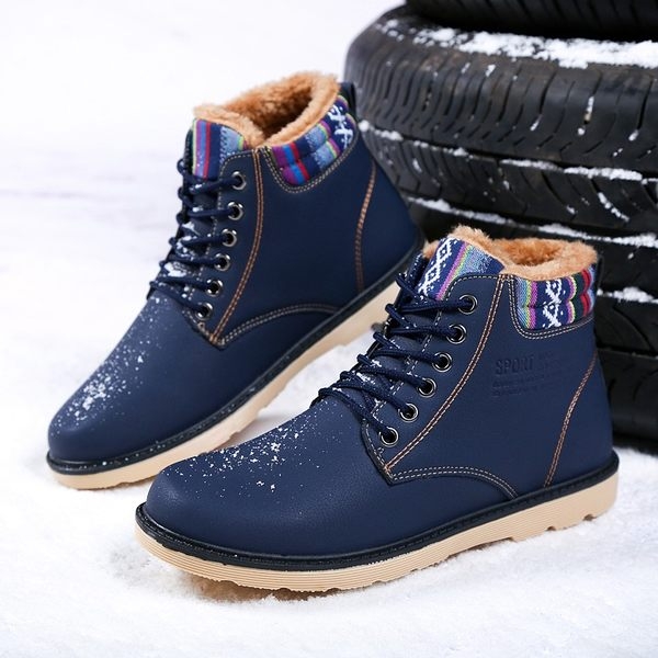 Ζεστές ανδρικές μπότες με ανθεκτική σόλα σε με μπλε, μαύρο και καφέ χρώμα