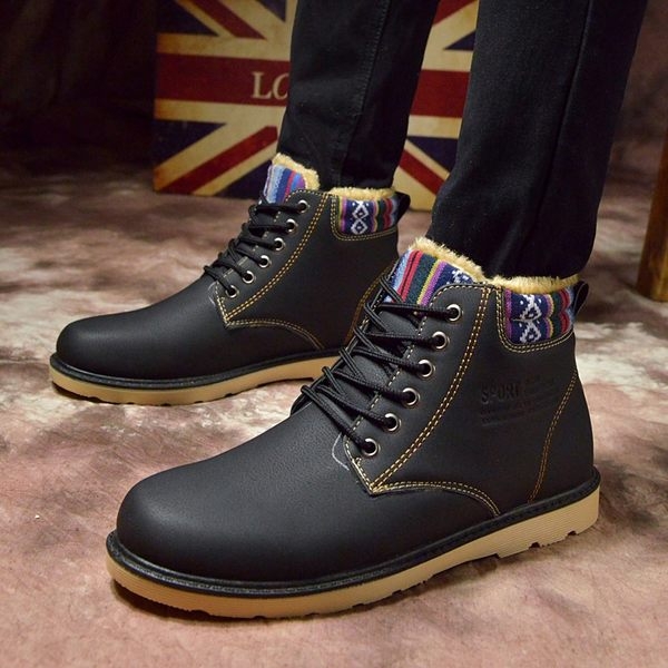 Ζεστές ανδρικές μπότες με ανθεκτική σόλα σε με μπλε, μαύρο και καφέ χρώμα