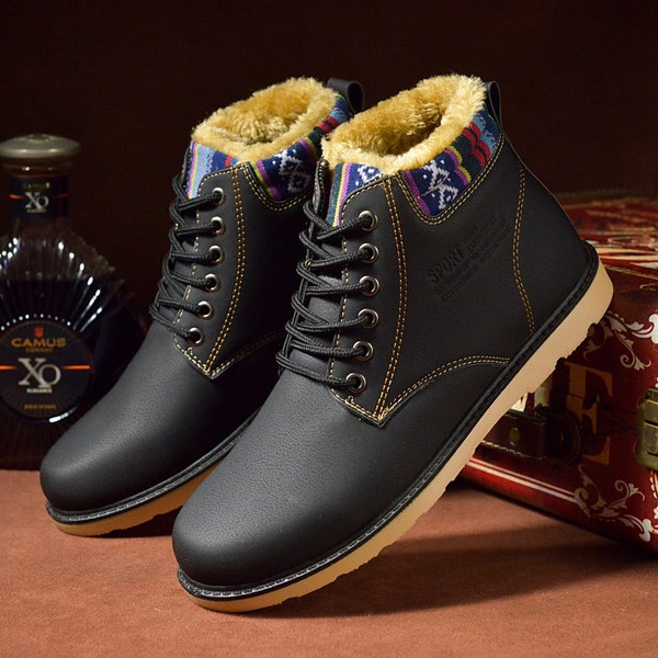 Ζεστές ανδρικές μπότες με ανθεκτική σόλα σε με μπλε, μαύρο και καφέ χρώμα