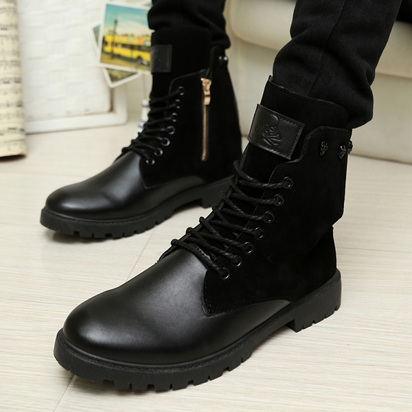 Стилни мъжки ботуши в черен и кафяв цвят, на лек ток с връзки