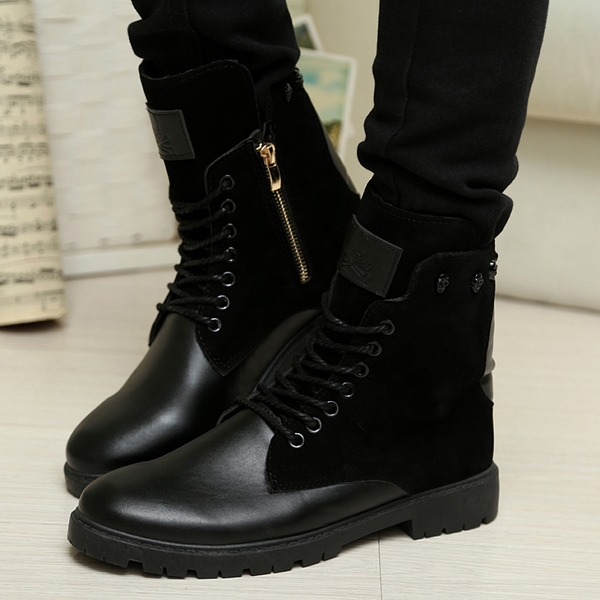 Стилни мъжки ботуши в черен и кафяв цвят, на лек ток с връзки