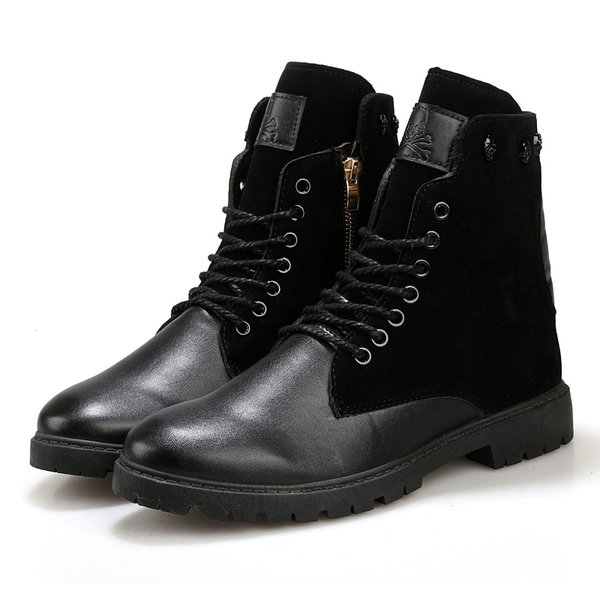 Стилни мъжки ботуши в черен и кафяв цвят, на лек ток с връзки