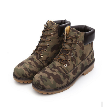 Κομψές ανδρικές και γυναικείες μπότες με ανθεκτική σόλα και κορδόνια σε καφέ, μαύρο, κίτρινο χρώμα -  καμουφλάζ