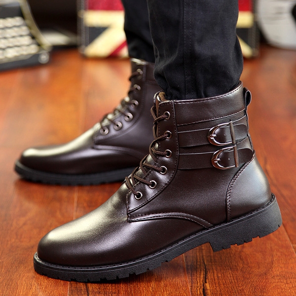 Дебели ботуши за сняг за мъже с каишки и връзки в черен и кафяв цвят