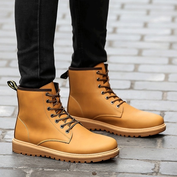 Стилни топли боти за мъже от изкуствена кожа в черен, кафяв и бежов цвят с устойчива подметка и връзки