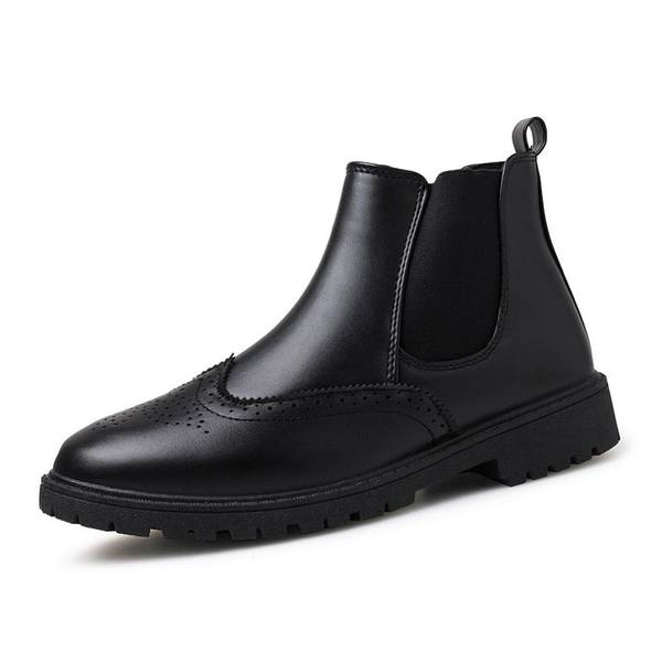 Χειμερινές κομψές μπότες για άνδρες από τεχνητό δέρμα μέχρι αστράγαλο σε μαύρο και καφέ χρώμα