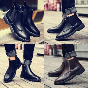 Χειμερινές κομψές μπότες για άνδρες από τεχνητό δέρμα μέχρι αστράγαλο σε μαύρο και καφέ χρώμα
