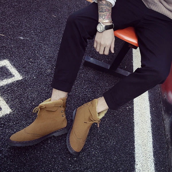 Ζεστές ανδρικές μπότες σεμαύρο, μπλε και καφέ χρώμα με κορδόνια