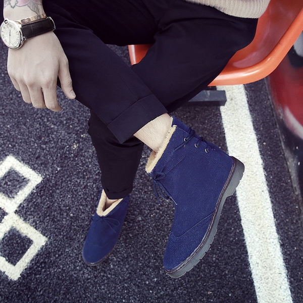 Ζεστές ανδρικές μπότες σεμαύρο, μπλε και καφέ χρώμα με κορδόνια