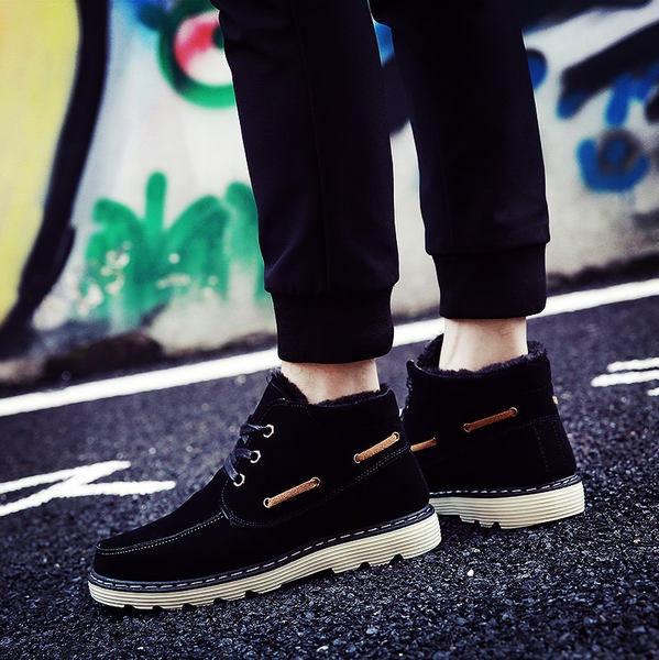 Топли зимни кадифени мъжки боти за сняг с устойчива подметка с връзки в кафяв, черен, сив и жълтокафяв цвят