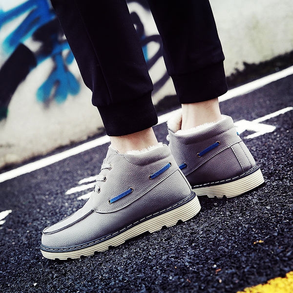 Топли зимни кадифени мъжки боти за сняг с устойчива подметка с връзки в кафяв, черен, сив и жълтокафяв цвят