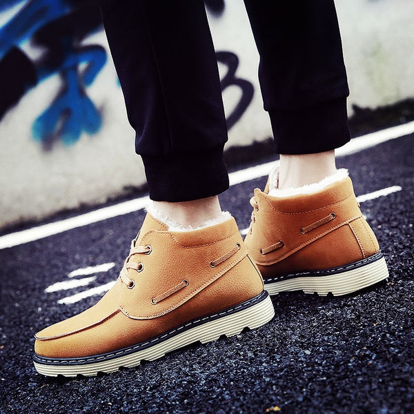 Топли зимни кадифени мъжки боти за сняг с устойчива подметка с връзки в кафяв, черен, сив и жълтокафяв цвят