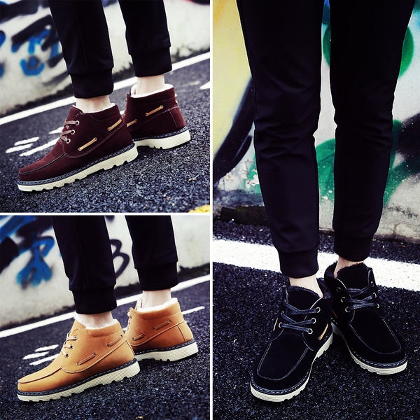 Топли зимни кадифени мъжки боти за сняг с устойчива подметка с връзки в кафяв, черен, сив и жълтокафяв цвят