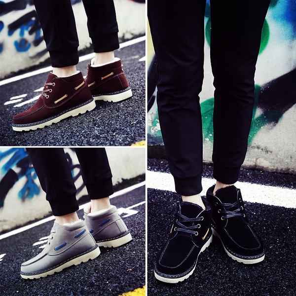 Топли зимни кадифени мъжки боти за сняг с устойчива подметка с връзки в кафяв, черен, сив и жълтокафяв цвят