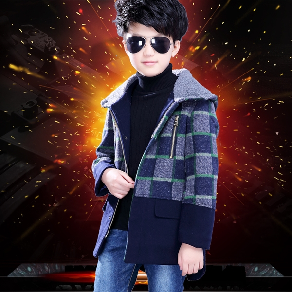 Зимно палто за момчета с качулка и цип, в червен и син цвят