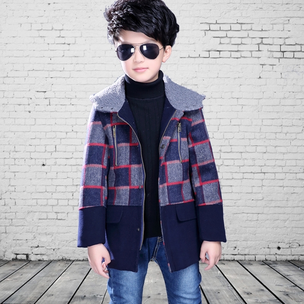 Зимно палто за момчета с качулка и цип, в червен и син цвят