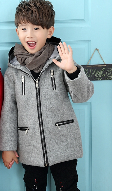 Стилно зимно палто с ципове и качулка - унисекс в червен и сив цвят