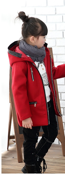 Стилно зимно палто с ципове и качулка - унисекс в червен и сив цвят