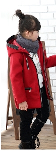 Стилно зимно палто с ципове и качулка - унисекс в червен и сив цвят