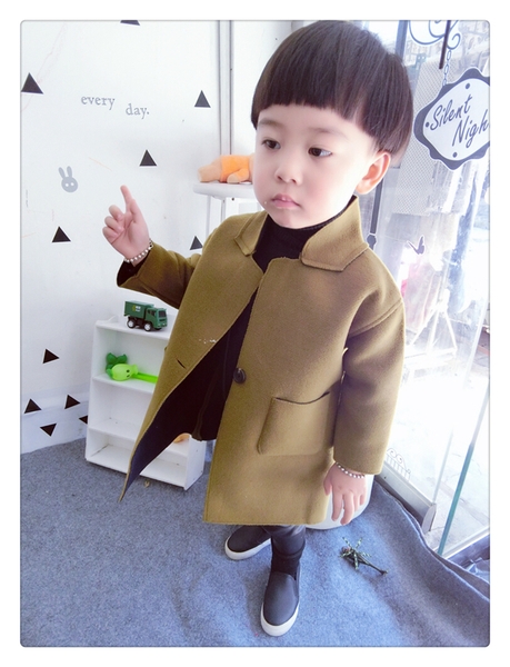 Вълнено палто с копчета в джинджифилов цвят - дълго и стилно, за момчета