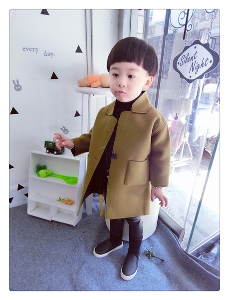 Вълнено палто с копчета в джинджифилов цвят - дълго и стилно, за момчета