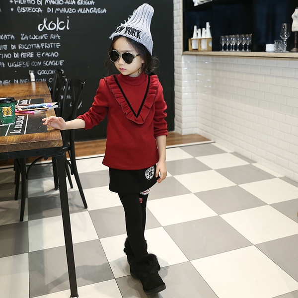 Стилна детска блуза за момичета в червен, сив, розов и цълт цвят