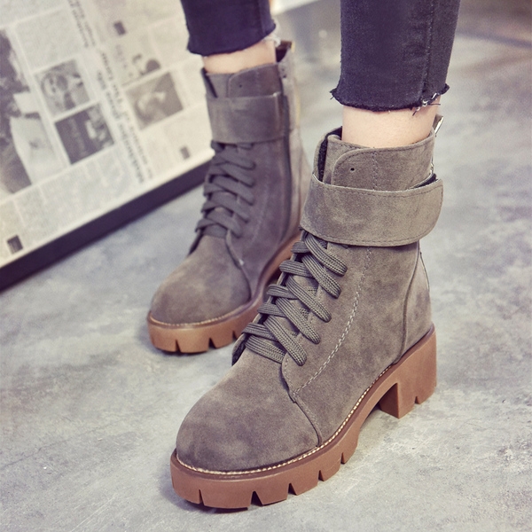 Дамски ниски боти от изкуствен велур с връзки в три цвята