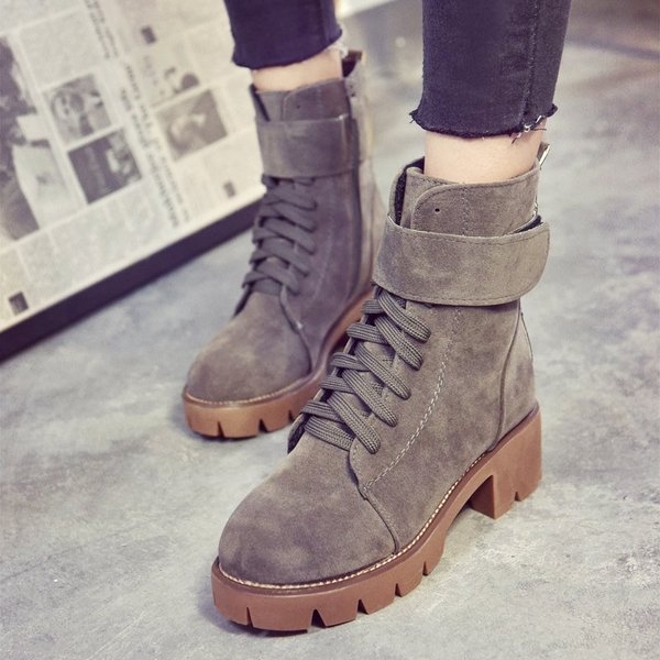 Дамски ниски боти от изкуствен велур с връзки в три цвята