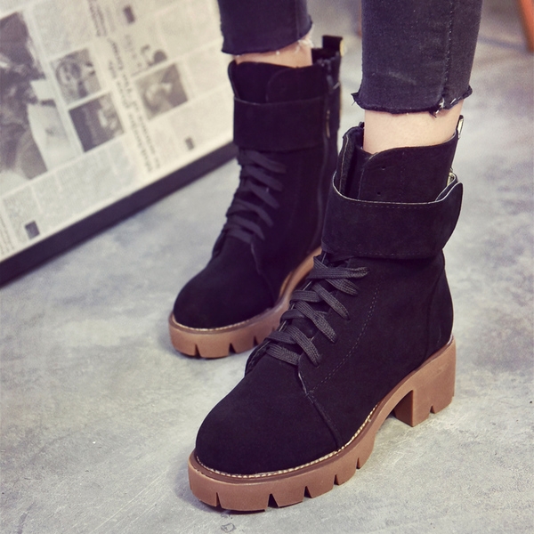 Дамски ниски боти от изкуствен велур с връзки в три цвята