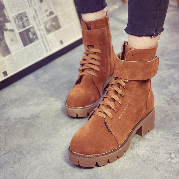 Дамски ниски боти от изкуствен велур с връзки в три цвята