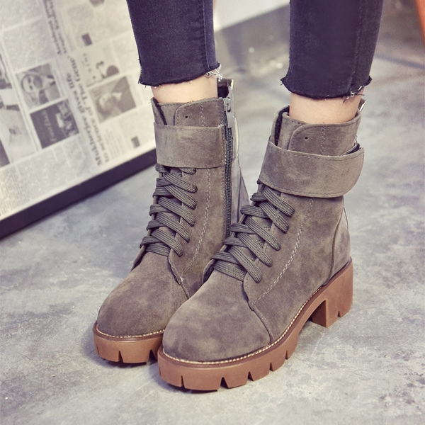 Дамски ниски боти от изкуствен велур с връзки в три цвята