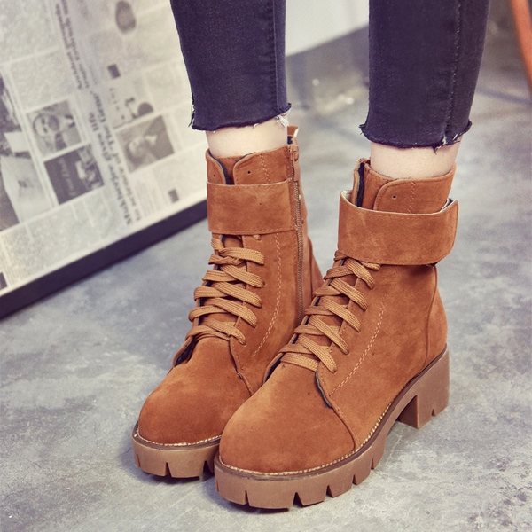 Дамски ниски боти от изкуствен велур с връзки в три цвята