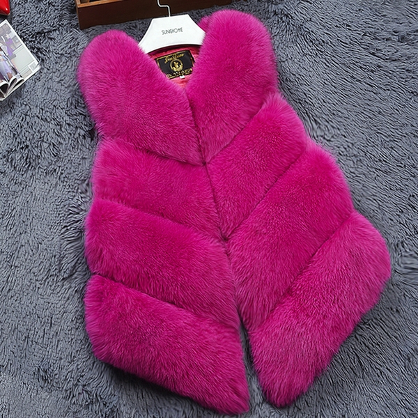 Дамски пухен елек имитация лисица: Розов, Бял, Син, Червен, Сив, Черен, Цикламен
