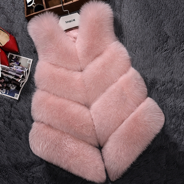 Дамски пухен елек имитация лисица: Розов, Бял, Син, Червен, Сив, Черен, Цикламен