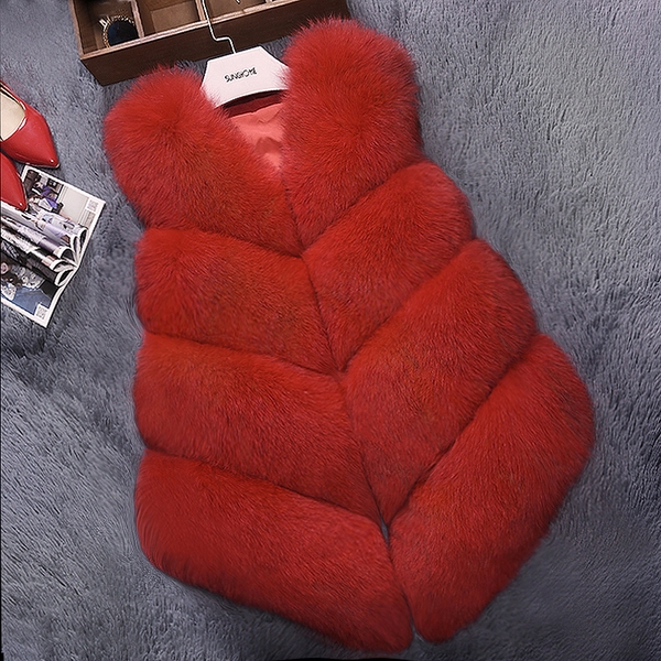 Дамски пухен елек имитация лисица: Розов, Бял, Син, Червен, Сив, Черен, Цикламен