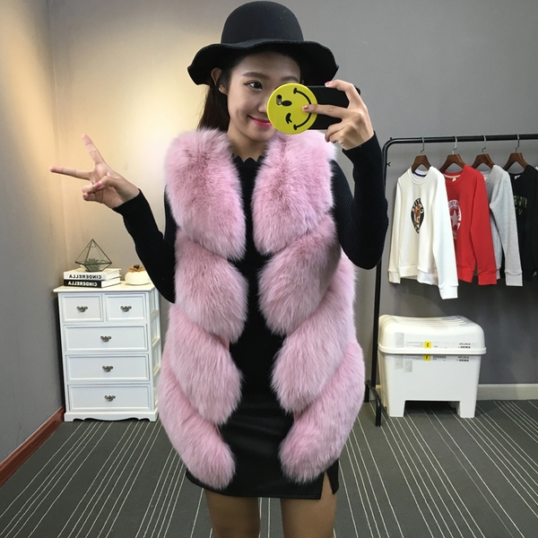 Дамски пухен елек имитация лисица: Розов, Бял, Син, Червен, Сив, Черен, Цикламен