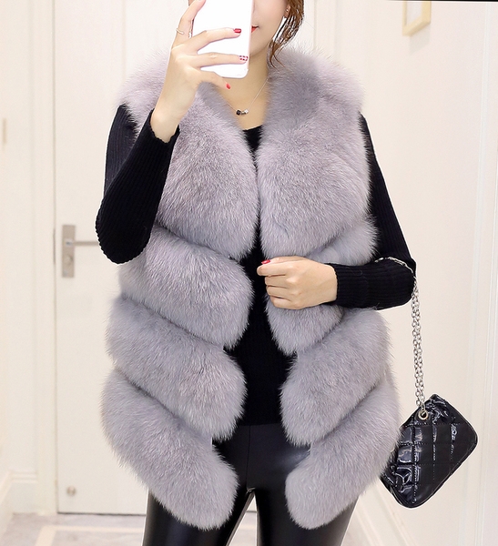 Дамски пухен елек имитация лисица: Розов, Бял, Син, Червен, Сив, Черен, Цикламен