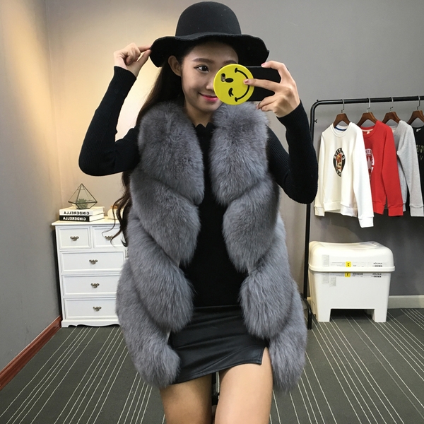 Дамски пухен елек имитация лисица: Розов, Бял, Син, Червен, Сив, Черен, Цикламен