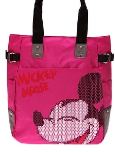 Γυναικεία μοντέρνα τσάντα από  πανί βολική για καθημερινή ‘’ Μίκυ κόκκινο ποντίκι’’ σε  γκρι, καφέ και ροζ