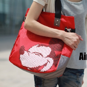 Γυναικεία μοντέρνα τσάντα από  πανί βολική για καθημερινή ‘’ Μίκυ κόκκινο ποντίκι’’ σε  γκρι, καφέ και ροζ