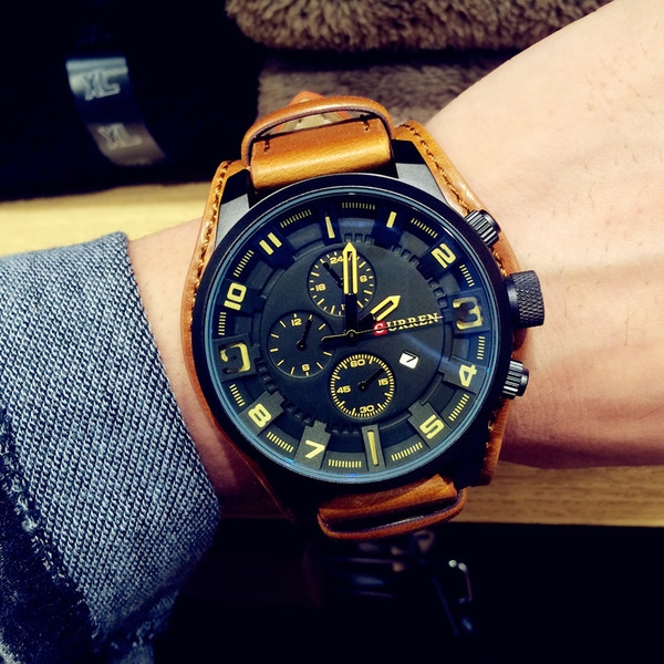 Мъжки часовници с еко кожа в черен, бял и кафяв цвят. 