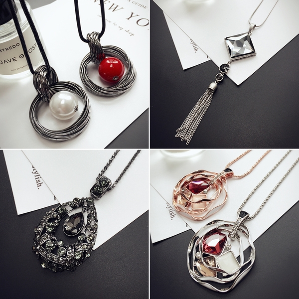 Висящи колиета за стилни дами в различни форми. 