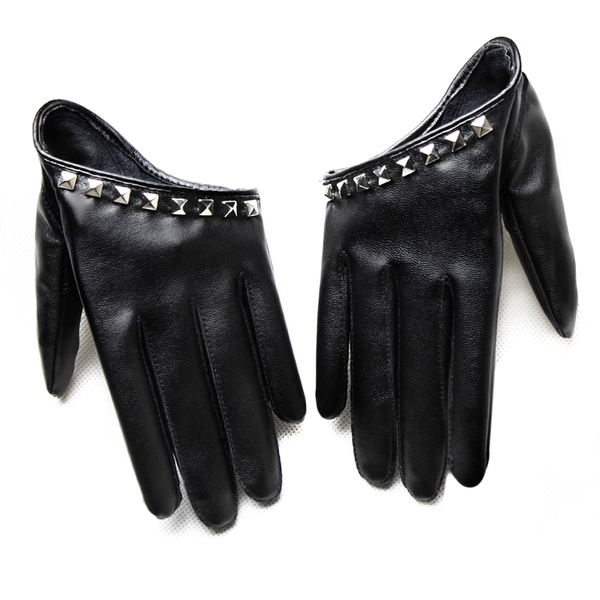 Стилни кожени къси дамски ръкавици с капси за жени