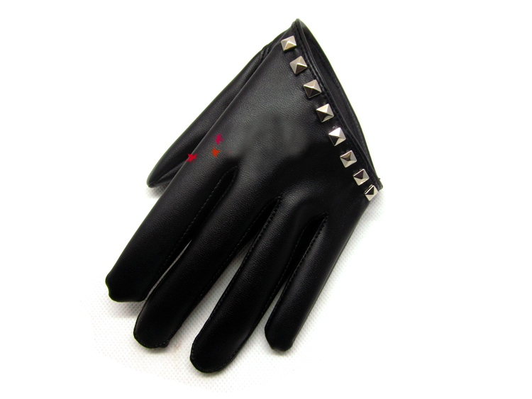 Стилни кожени къси дамски ръкавици с капси за жени