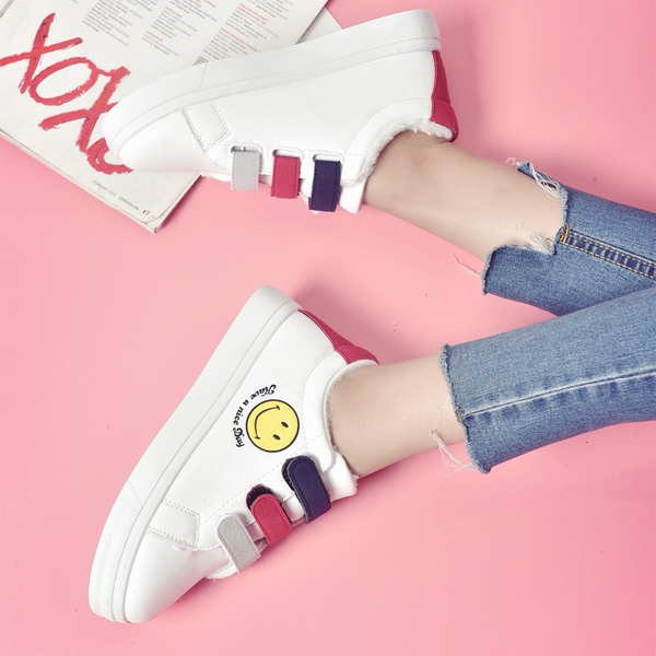 Дамски пролетно-есенни 2017 маратонки с лепки от изкуствена кожа три модела черни, бели и розови Smile 