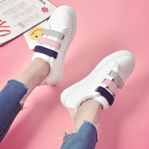 Дамски пролетно-есенни 2017 маратонки с лепки от изкуствена кожа три модела черни, бели и розови Smile 