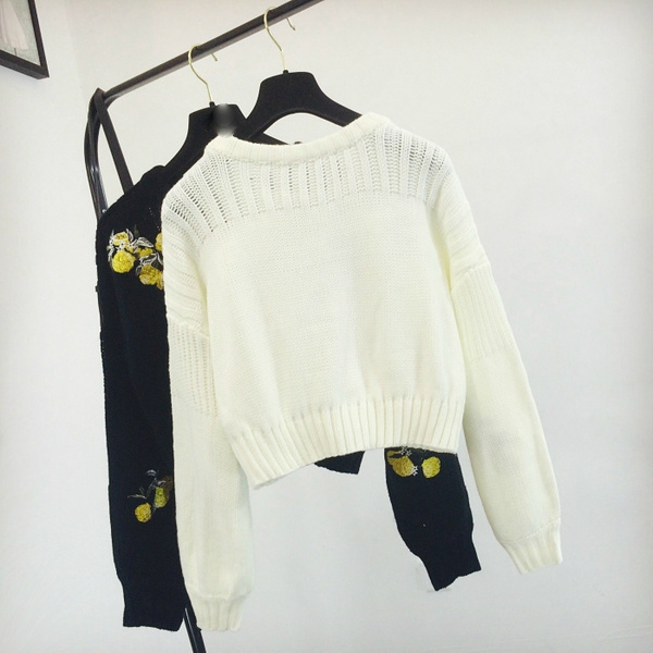 Дамска къса блуза с лимончета в черен и бял цвят