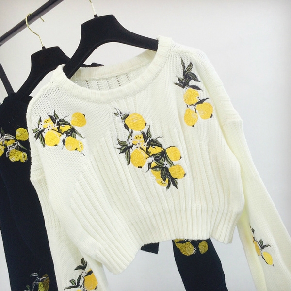 Дамска къса блуза с лимончета в черен и бял цвят